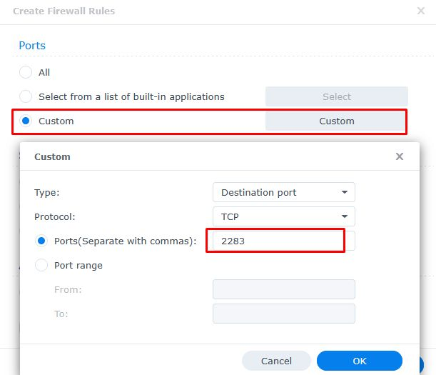 Custom port rule